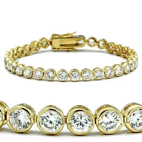 Gold Brass Bracelet with AAA Grade CZ in Clear for Women Style 47202