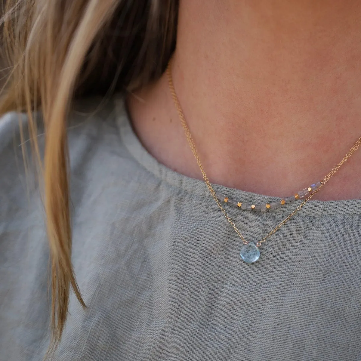 Gold Filled Chain with Blue Topaz Brio Necklace