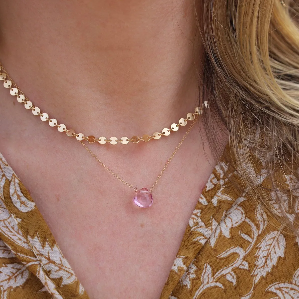 Gold Filled Chain with Mystic Pink Topaz Brio Necklace