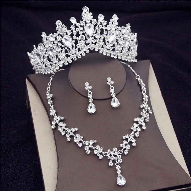 Gorgeous Crystal Bridal Jewelry Set Fashion Tiara Earrings Necklace