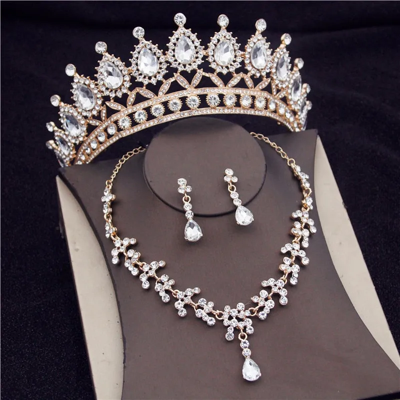 Gorgeous Crystal Bridal Jewelry Set Fashion Tiara Earrings Necklace