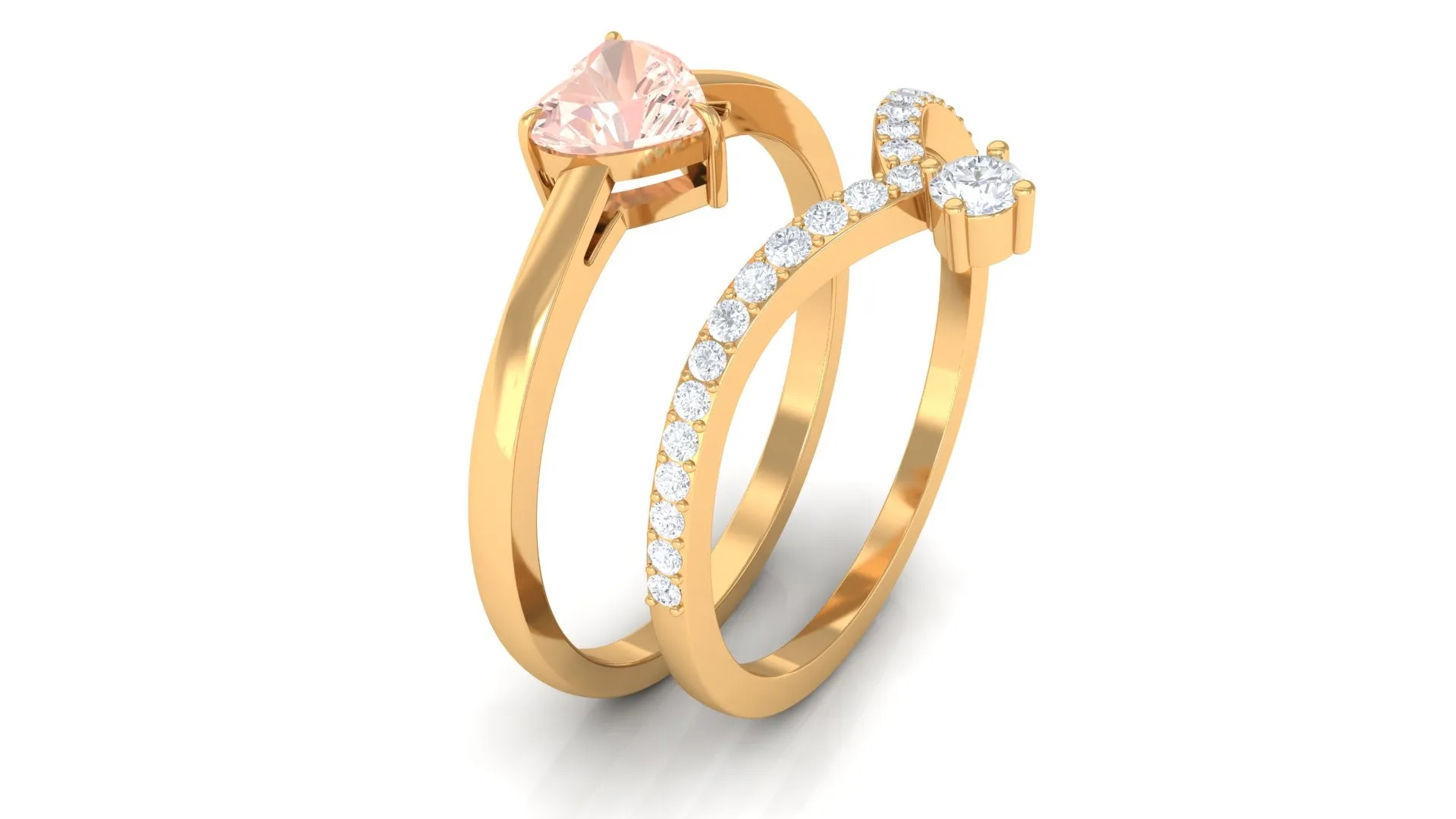 Heart Shape Morganite Ring Set with Diamond