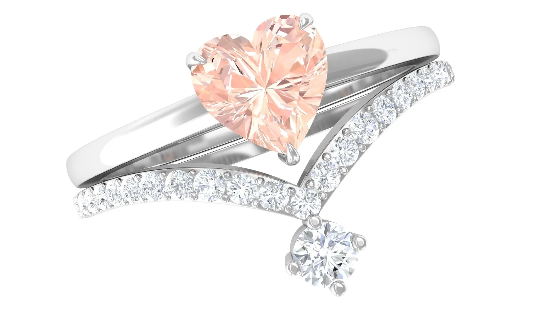 Heart Shape Morganite Ring Set with Diamond