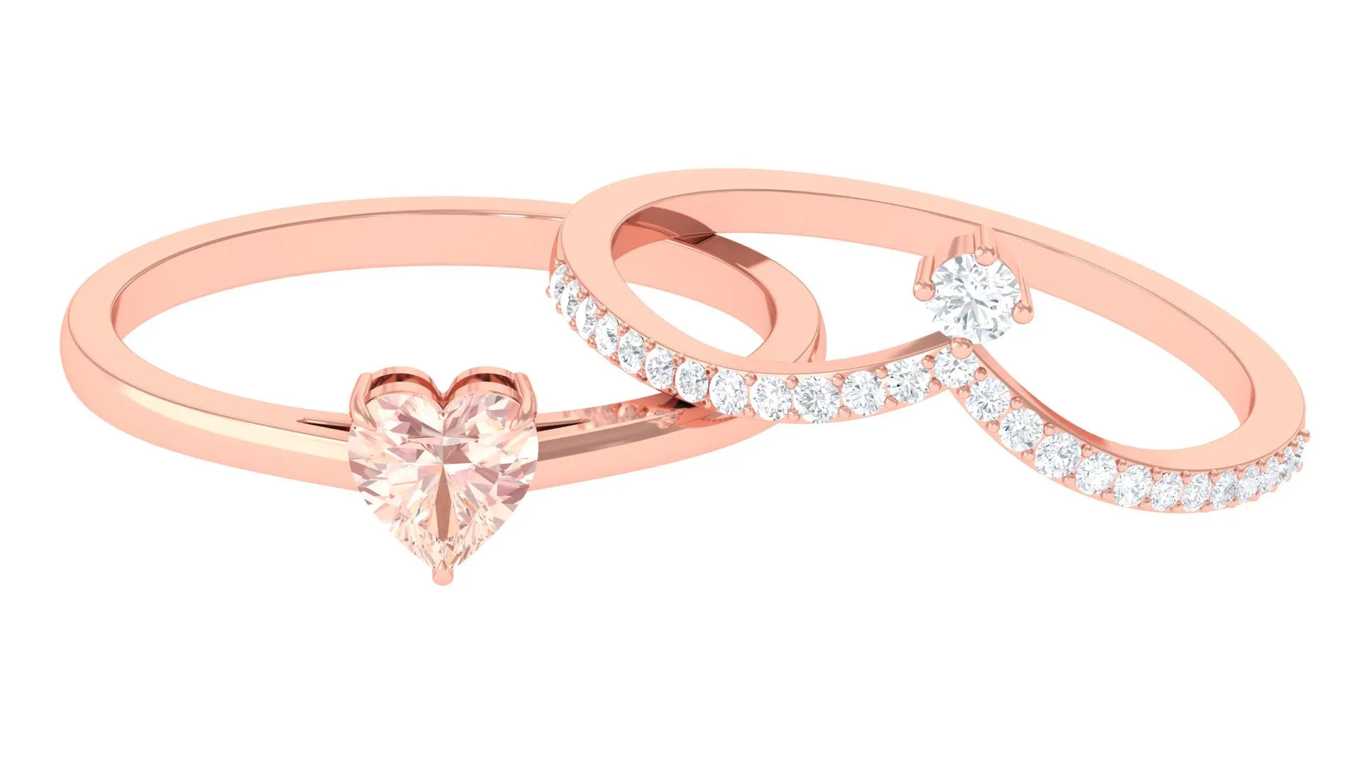 Heart Shape Morganite Ring Set with Diamond