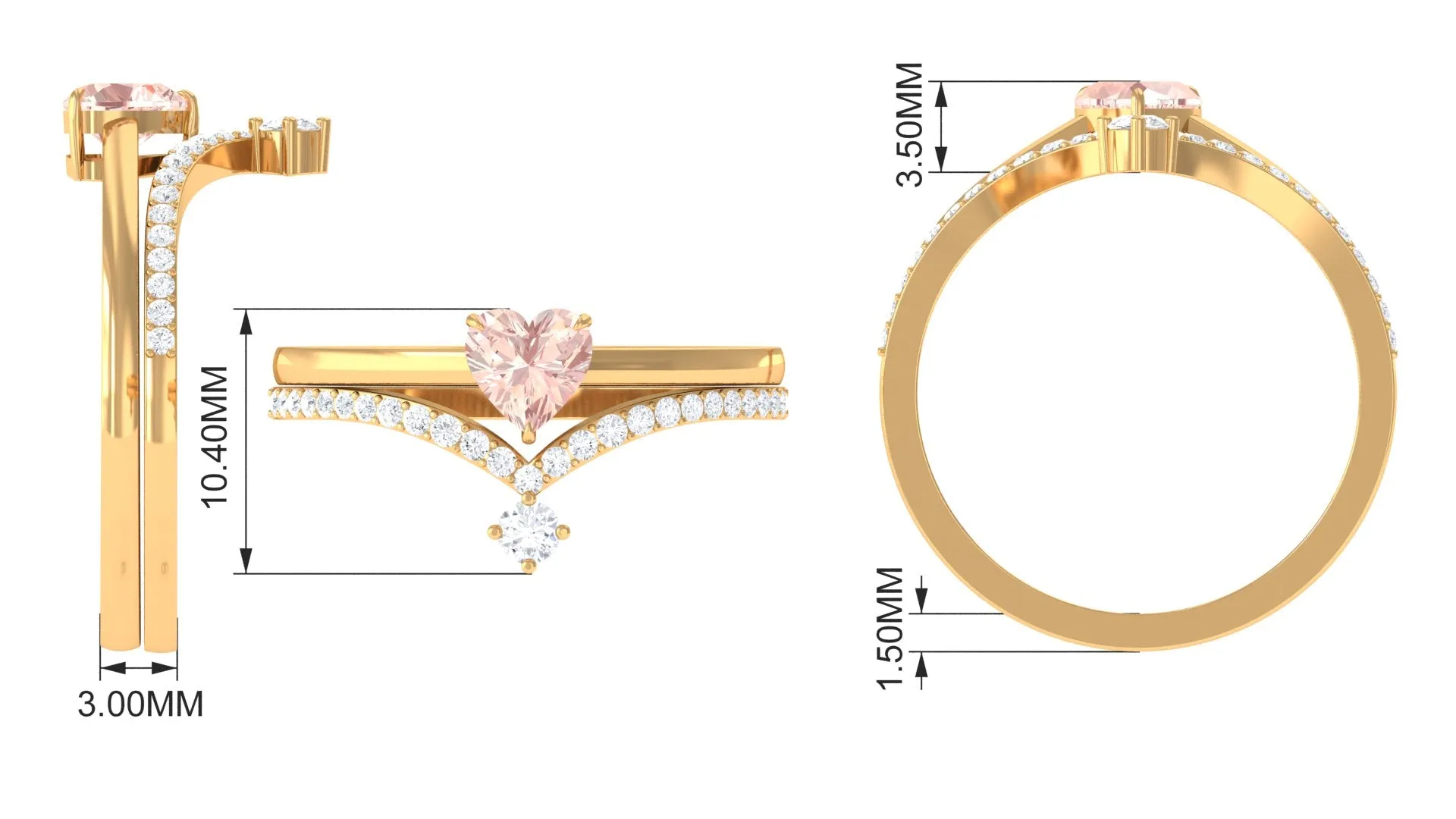 Heart Shape Morganite Ring Set with Diamond