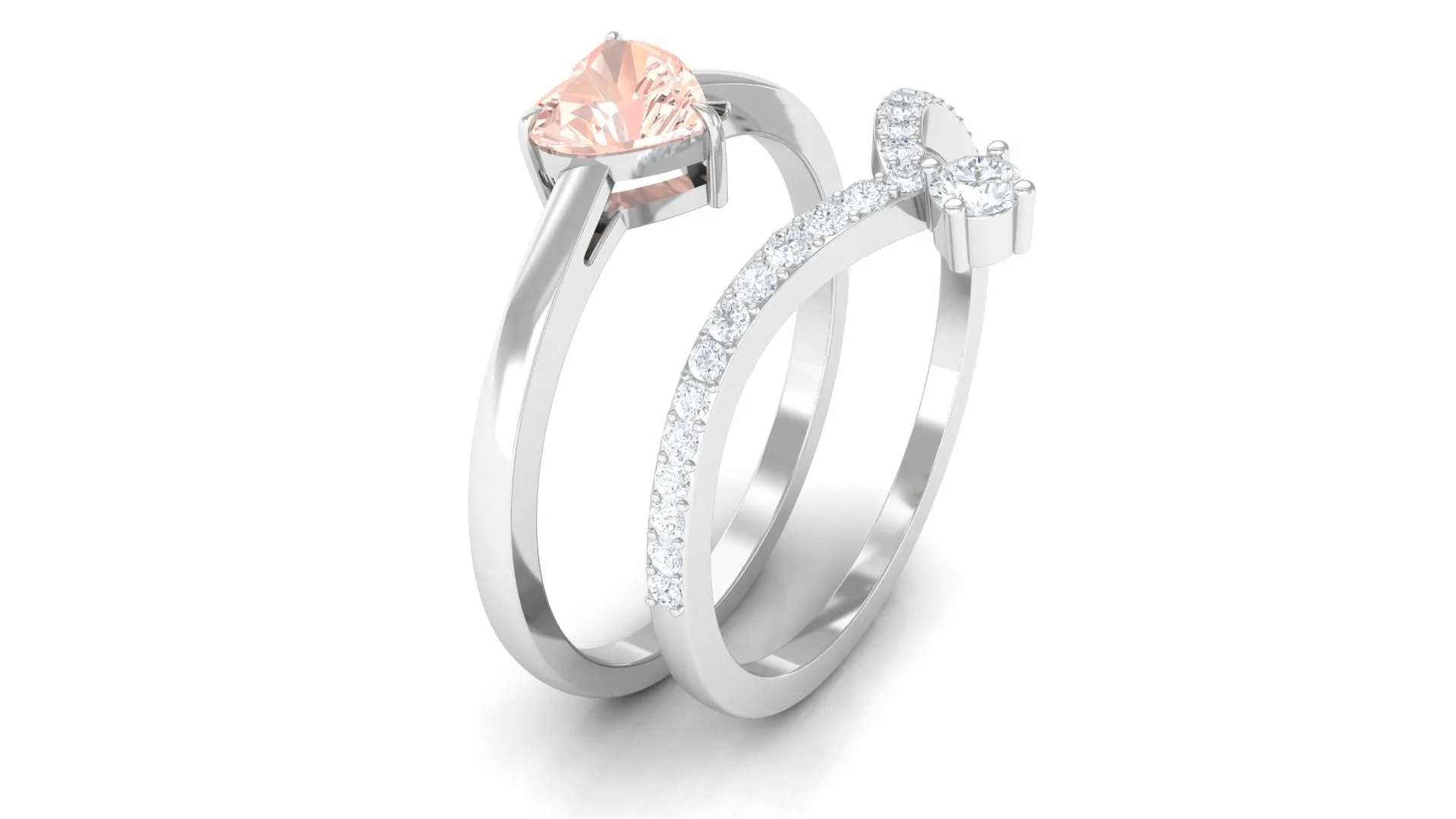 Heart Shape Morganite Ring Set with Diamond