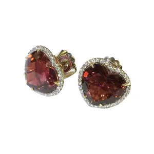 Heart Shape Tourmaline and Diamond Earrings