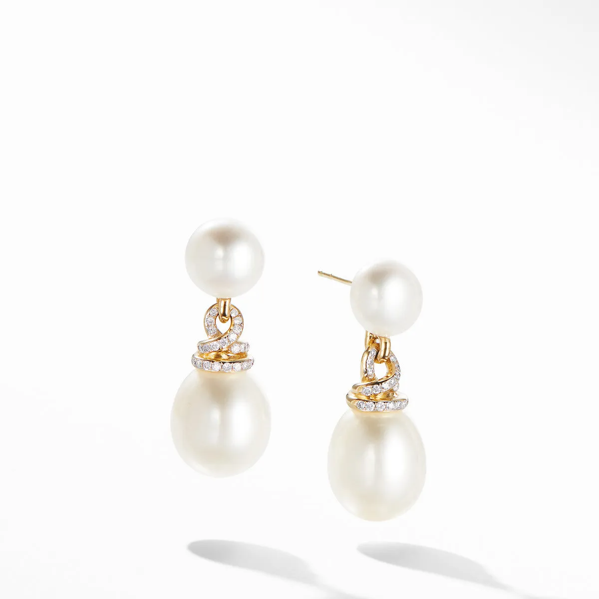 Helena Pearl Drop Earrings in 18K Yellow Gold with Diamonds