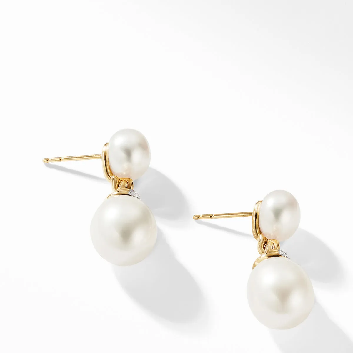 Helena Pearl Drop Earrings in 18K Yellow Gold with Diamonds