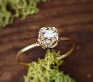 Herkimer diamond flower prong Gold engagement ring