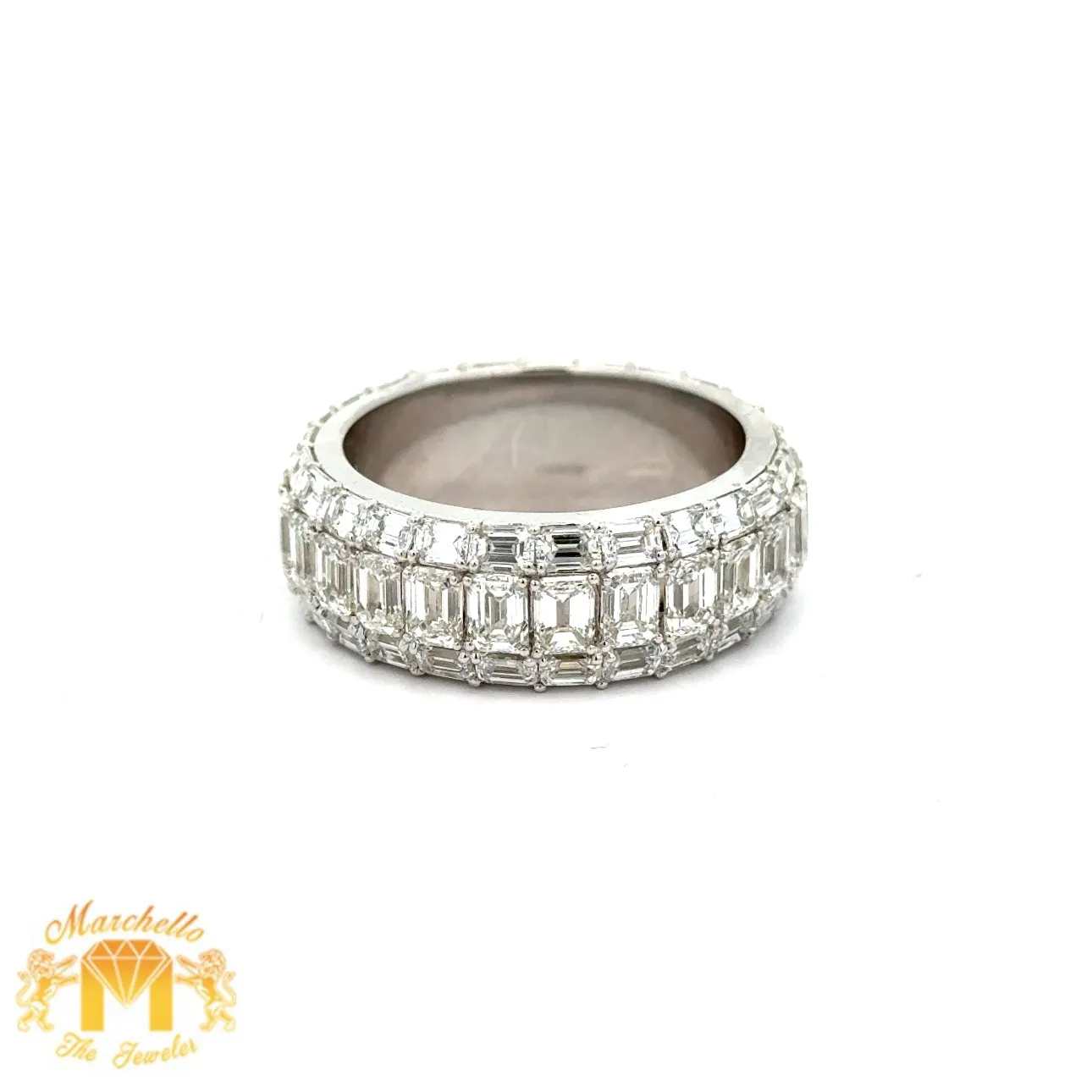 His & Hers 23.20ct Diamond 14k White Gold Eternity Band with Emerald Cut highlight VVS/VS clarity of diamonds