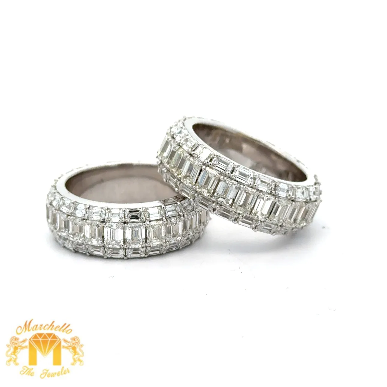 His & Hers 23.20ct Diamond 14k White Gold Eternity Band with Emerald Cut highlight VVS/VS clarity of diamonds