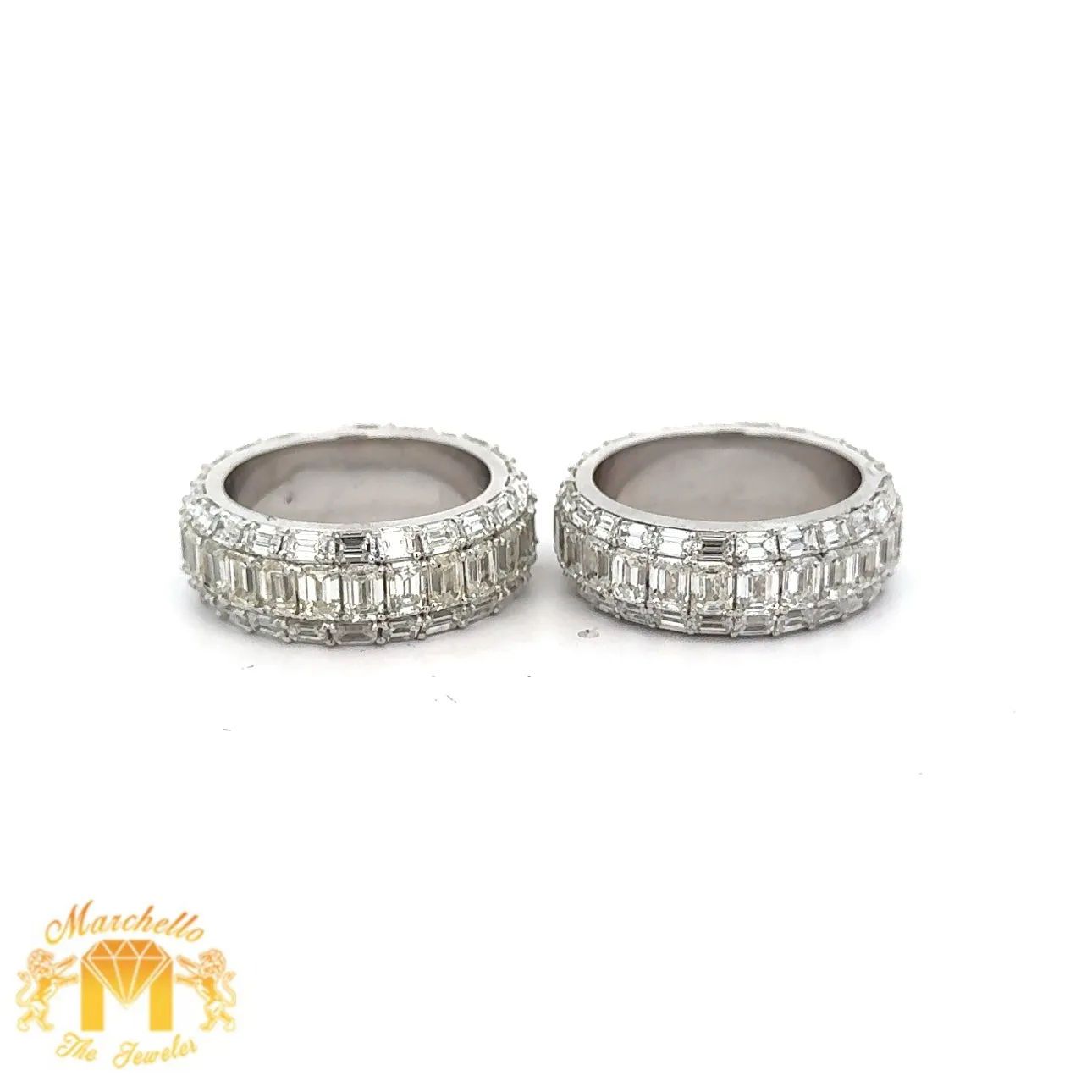 His & Hers 23.20ct Diamond 14k White Gold Eternity Band with Emerald Cut highlight VVS/VS clarity of diamonds