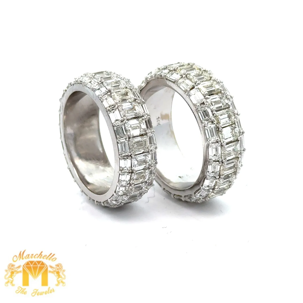 His & Hers 23.20ct Diamond 14k White Gold Eternity Band with Emerald Cut highlight VVS/VS clarity of diamonds