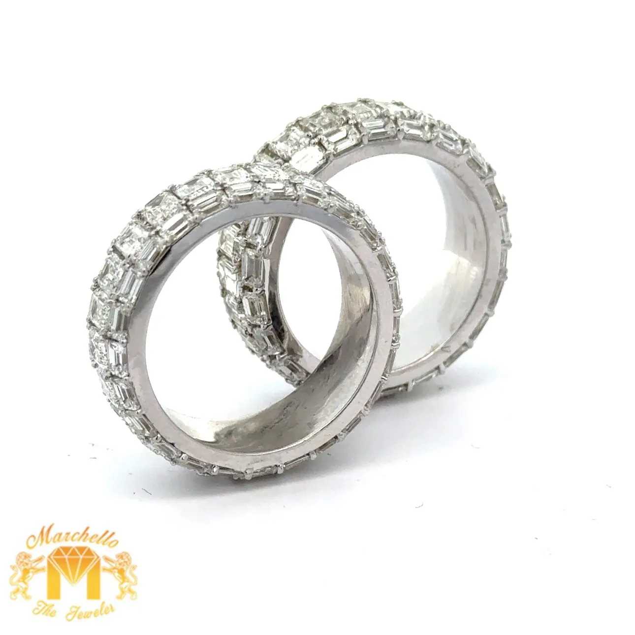 His & Hers 23.20ct Diamond 14k White Gold Eternity Band with Emerald Cut highlight VVS/VS clarity of diamonds