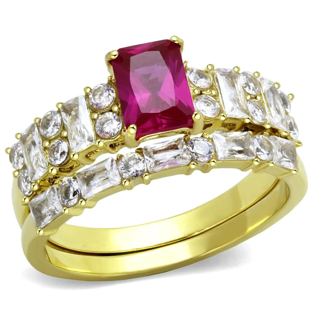 IP Gold(Ion Plating) Stainless Steel Ring with AAA Grade CZ in Ruby for Women Style TK2134