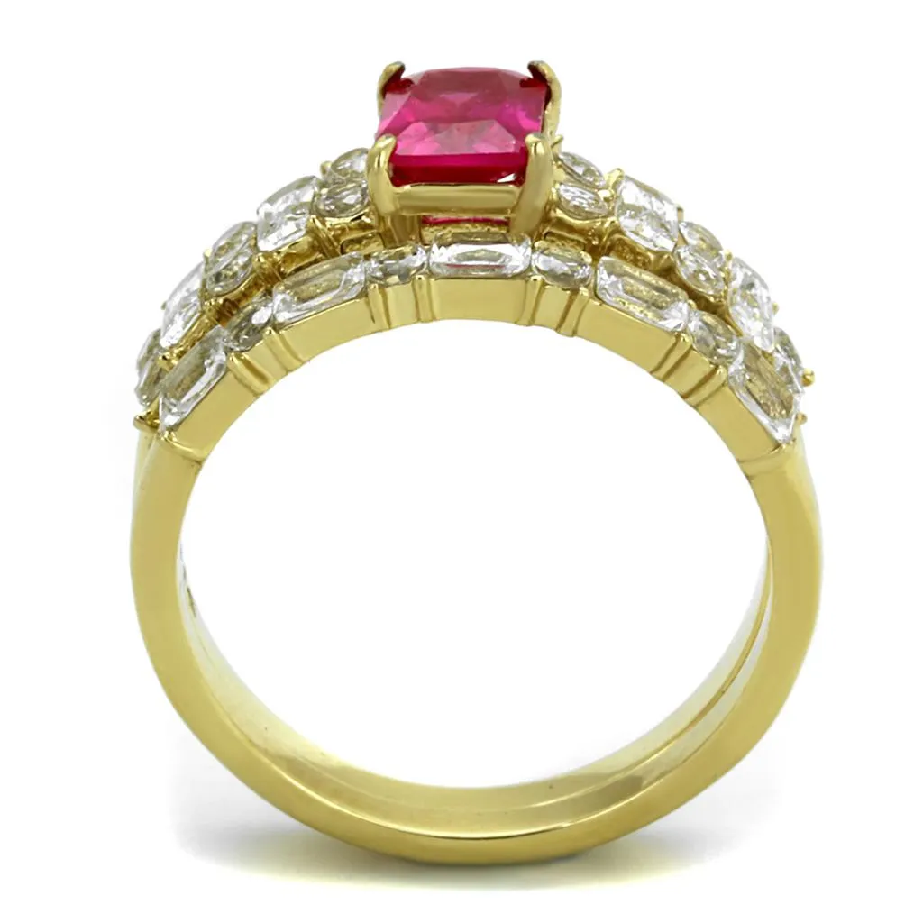 IP Gold(Ion Plating) Stainless Steel Ring with AAA Grade CZ in Ruby for Women Style TK2134