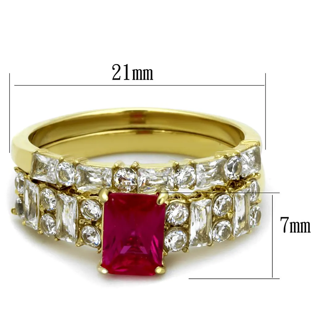 IP Gold(Ion Plating) Stainless Steel Ring with AAA Grade CZ in Ruby for Women Style TK2134