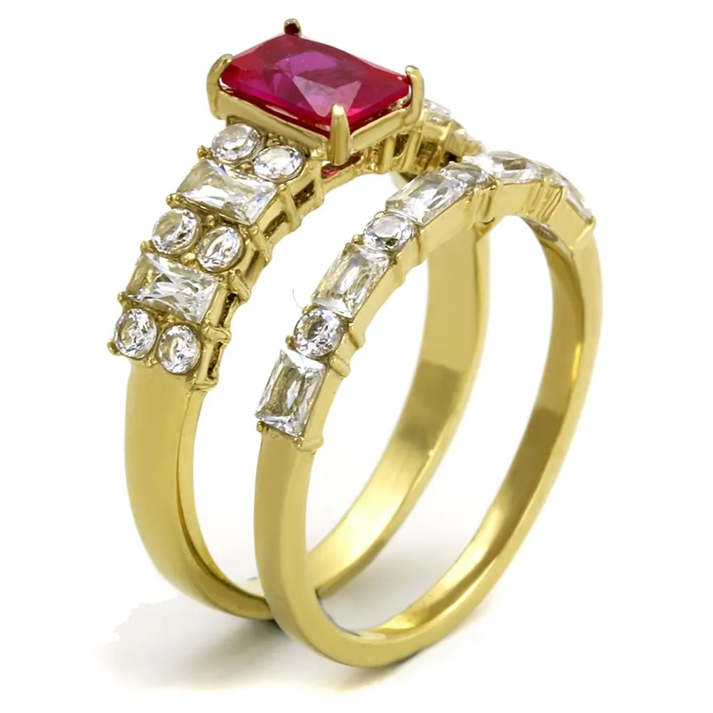 IP Gold(Ion Plating) Stainless Steel Ring with AAA Grade CZ in Ruby for Women Style TK2134