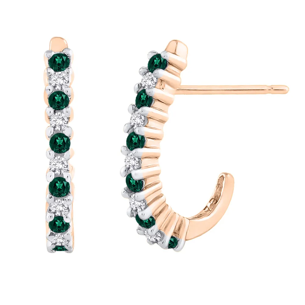 KATARINA Diamond with Emerald J-Hoop Earrings (1/5 cttw)