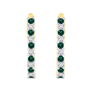 KATARINA Diamond with Emerald J-Hoop Earrings (1/5 cttw)