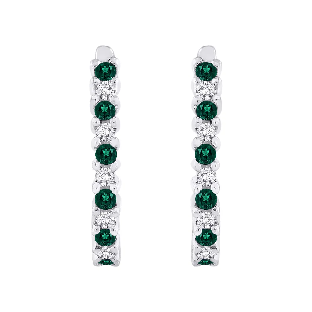 KATARINA Diamond with Emerald J-Hoop Earrings (1/5 cttw)