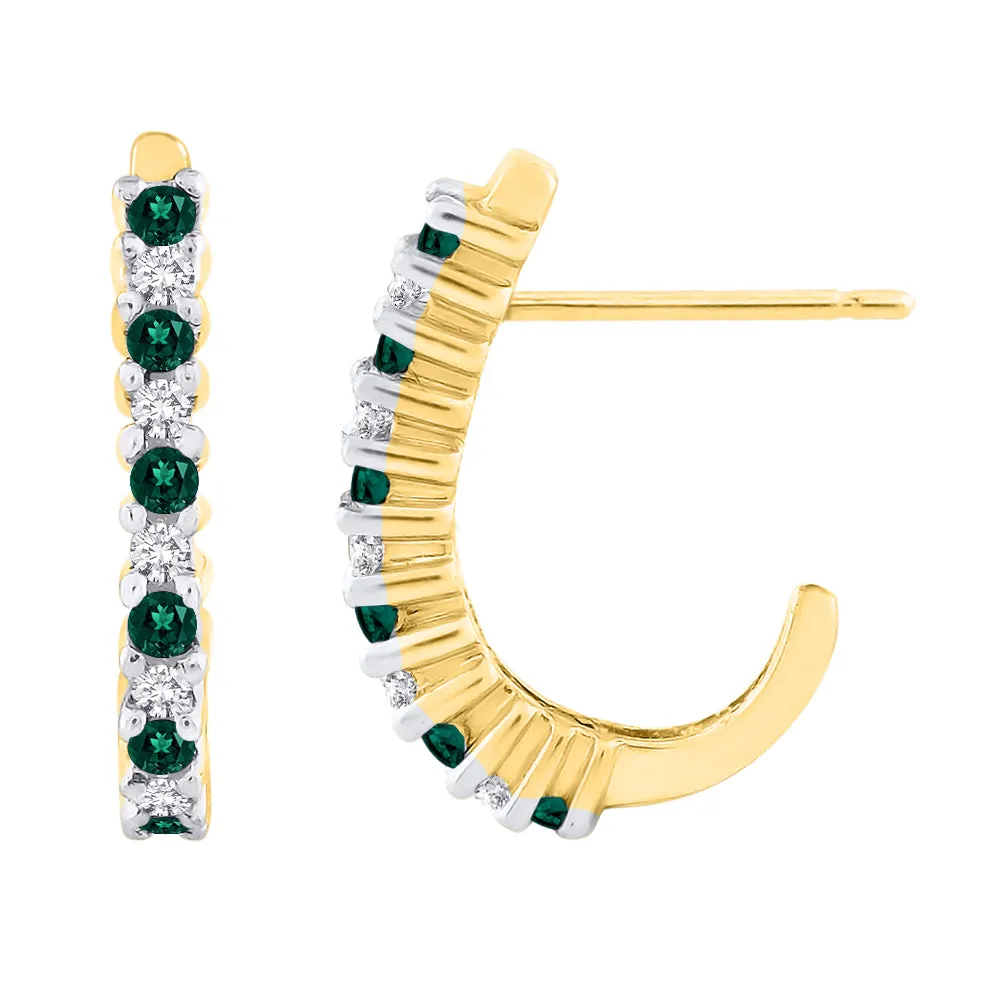 KATARINA Diamond with Emerald J-Hoop Earrings (1/5 cttw)