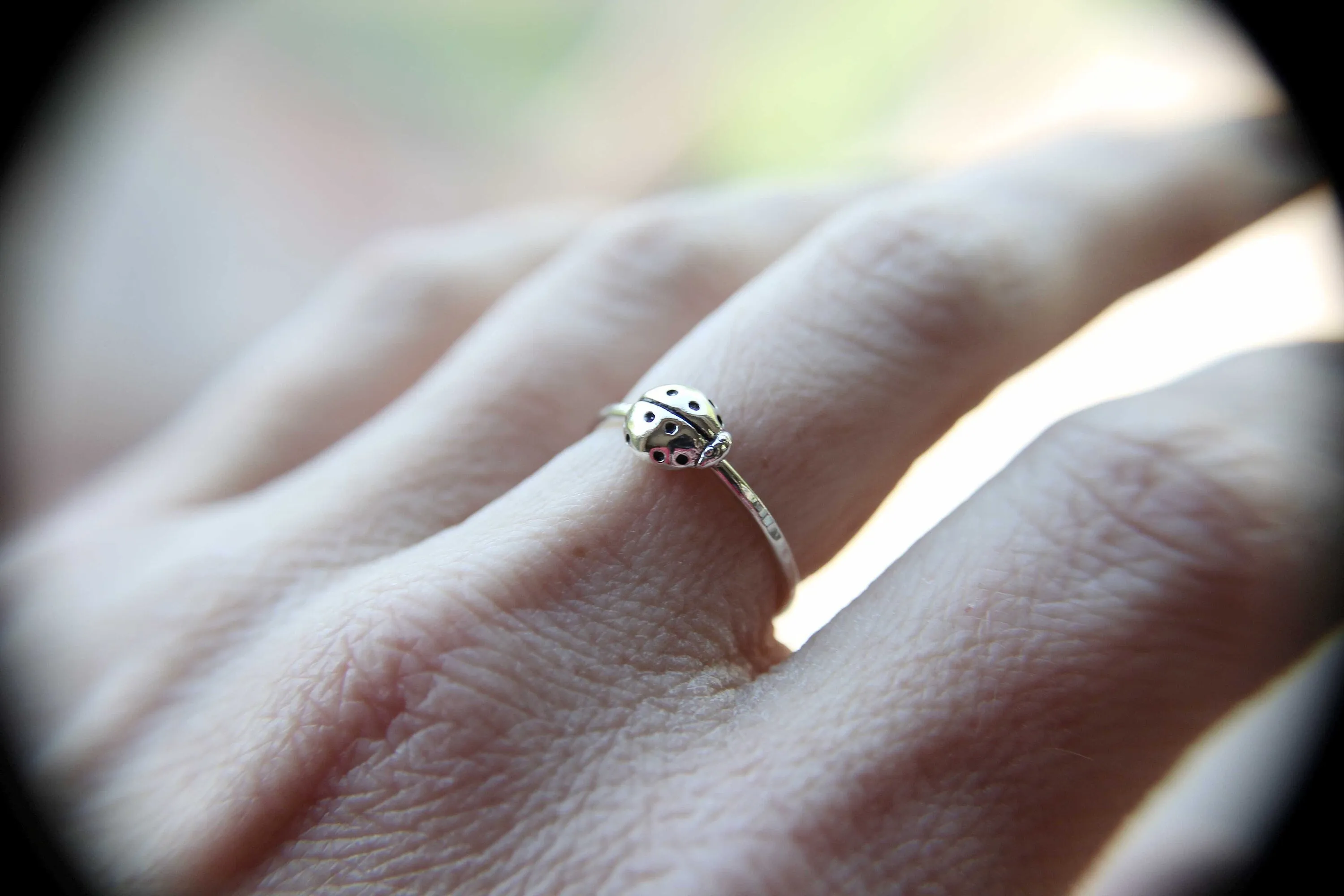 Ladybug Stacking Ring, Sterling Silver Stackable Ring, Good Luck Lady Bug Stack Ring Jewelry, Single Minimalist Lucky Bug Stacking Ring