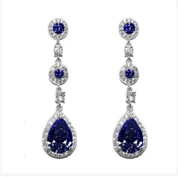 Lina Sapphire Dangle Pear Drop Earrings | 38mm