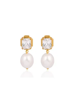 Lola Knight - Adella - Crystal And Pearl Drop Bridal Earrings - Gold