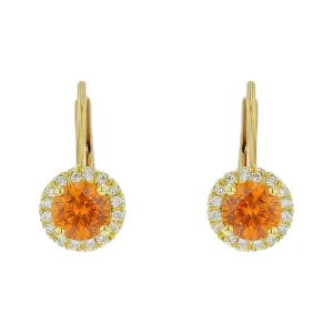 Mandarin Garnet and Diamond Halo Drop Earrings