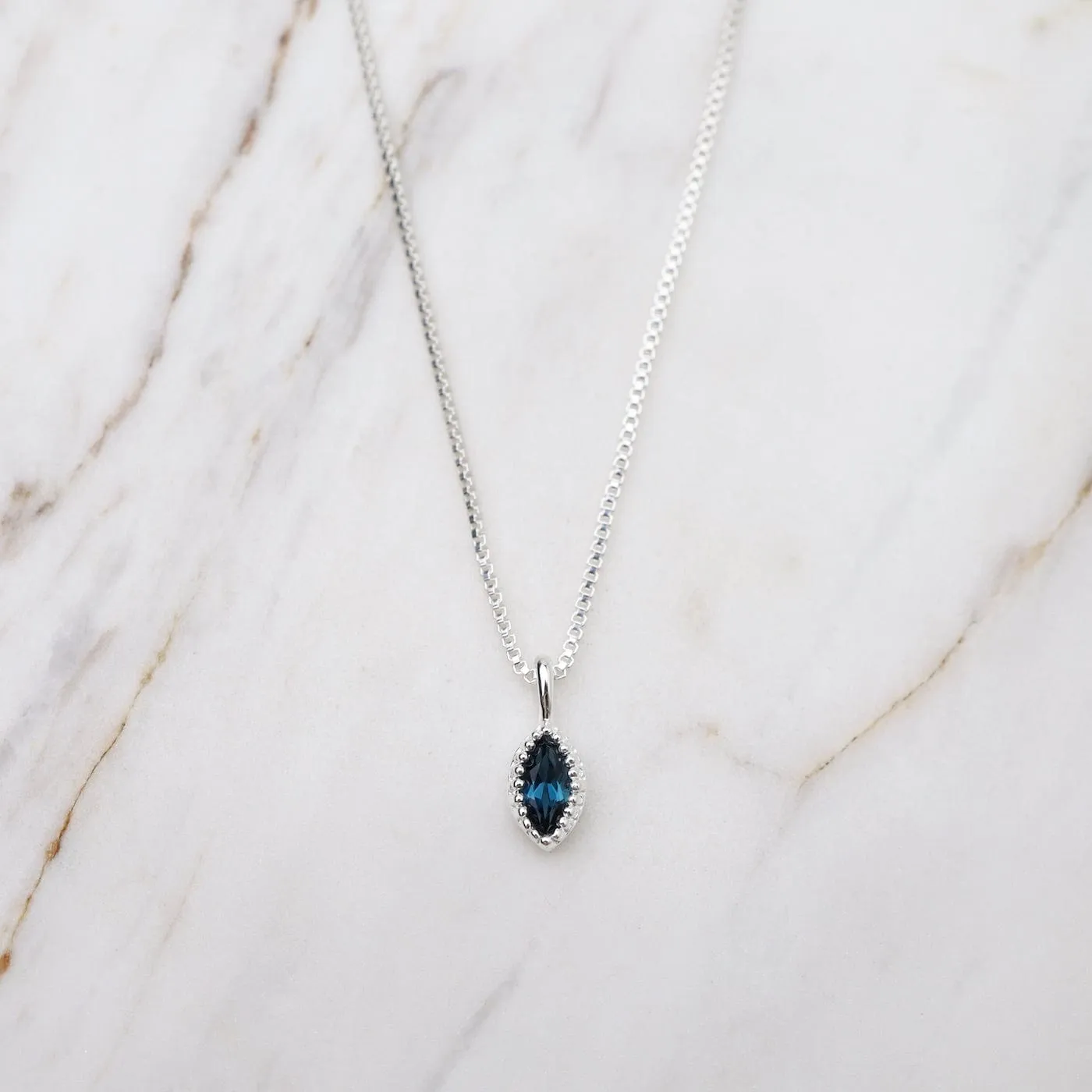 Marquise London Blue Topaz with Milgrain Edge Necklace - Sterling Silver