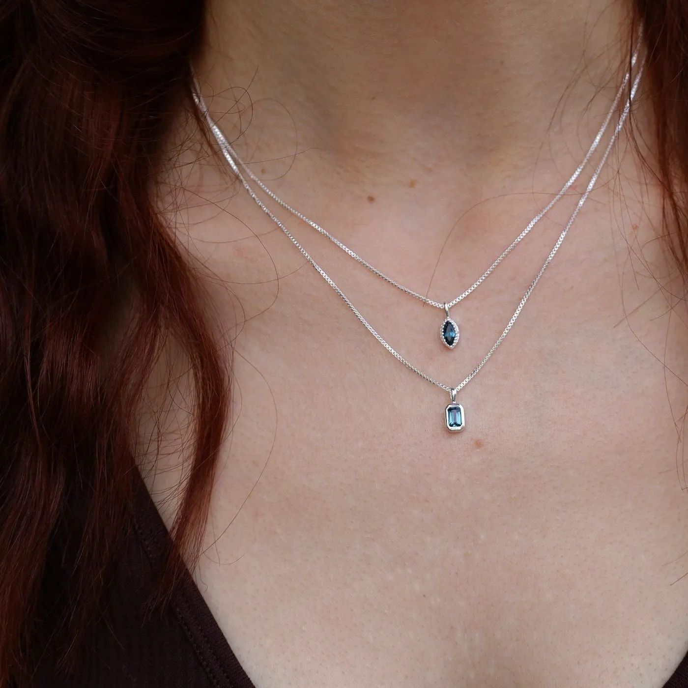 Marquise London Blue Topaz with Milgrain Edge Necklace - Sterling Silver