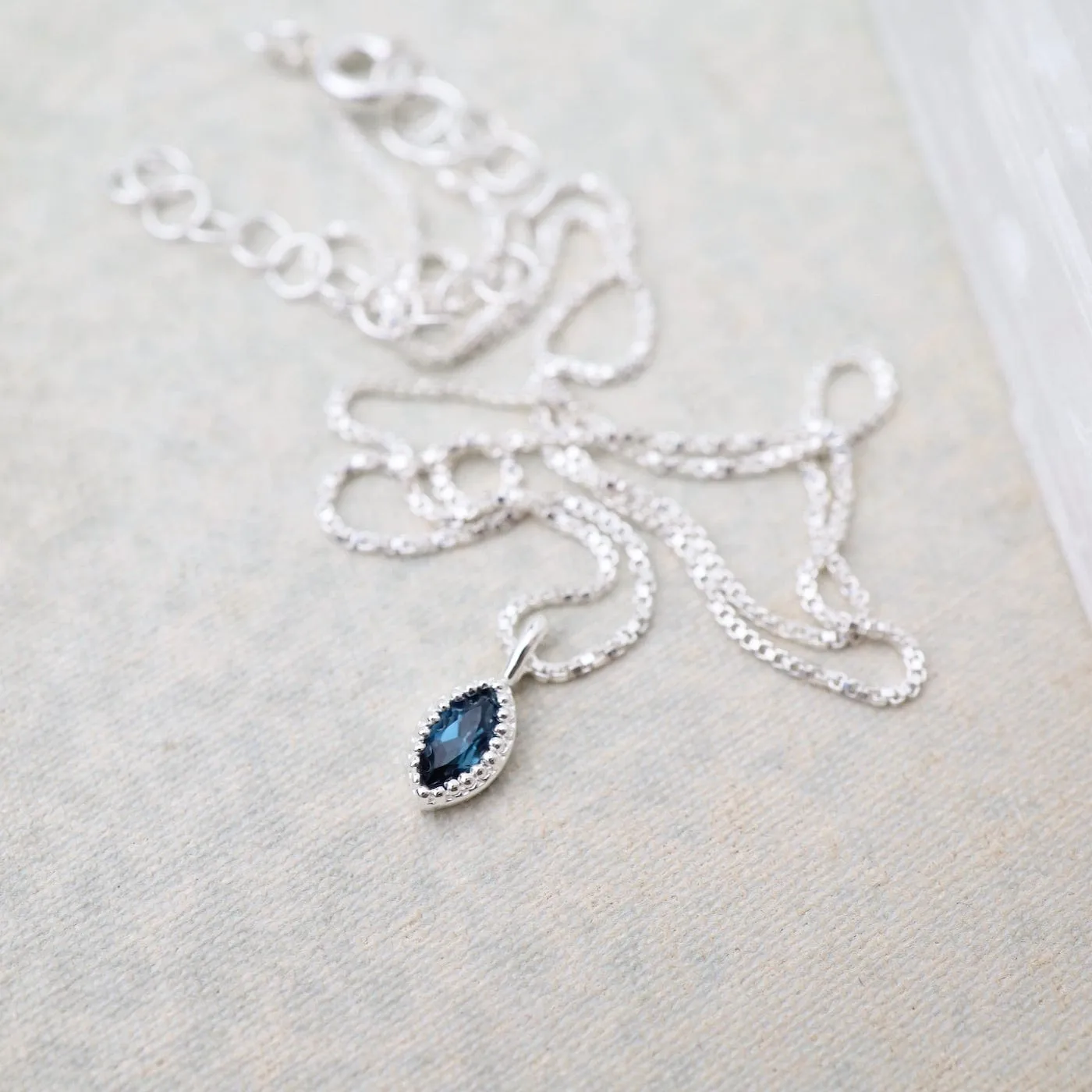 Marquise London Blue Topaz with Milgrain Edge Necklace - Sterling Silver