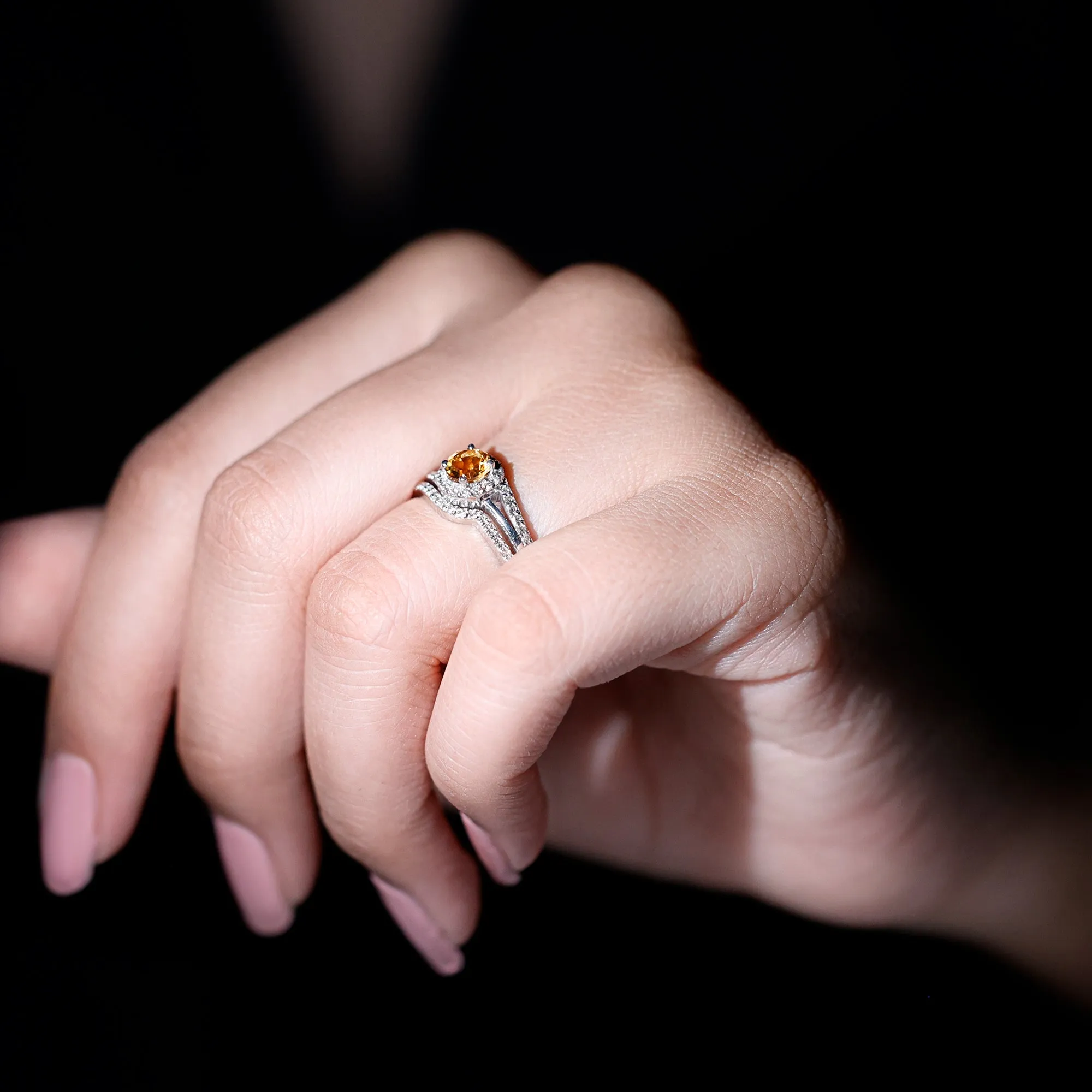 Minimal Citrine Engagement Ring with Diamond Enhancer