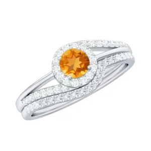 Minimal Citrine Engagement Ring with Diamond Enhancer