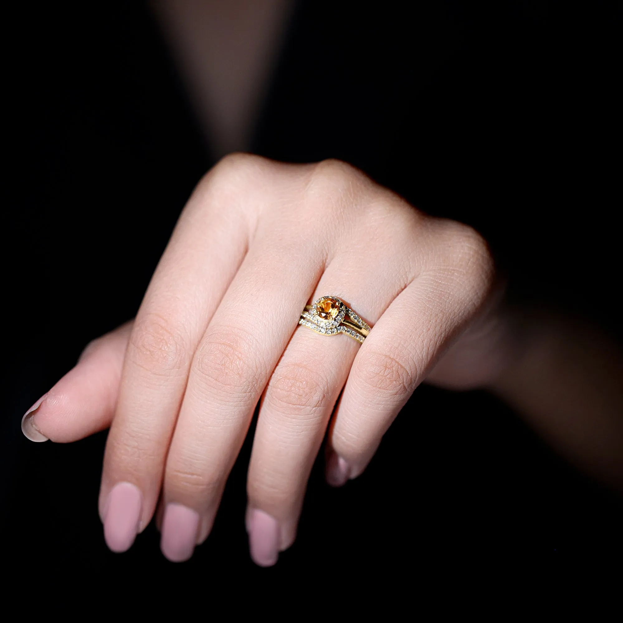 Minimal Citrine Engagement Ring with Diamond Enhancer