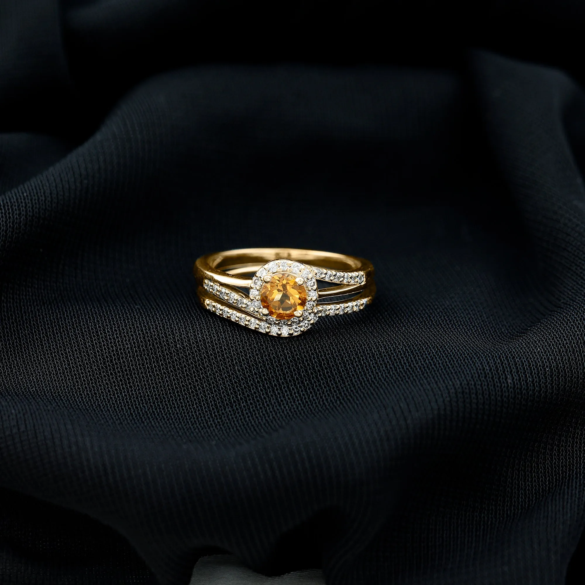 Minimal Citrine Engagement Ring with Diamond Enhancer