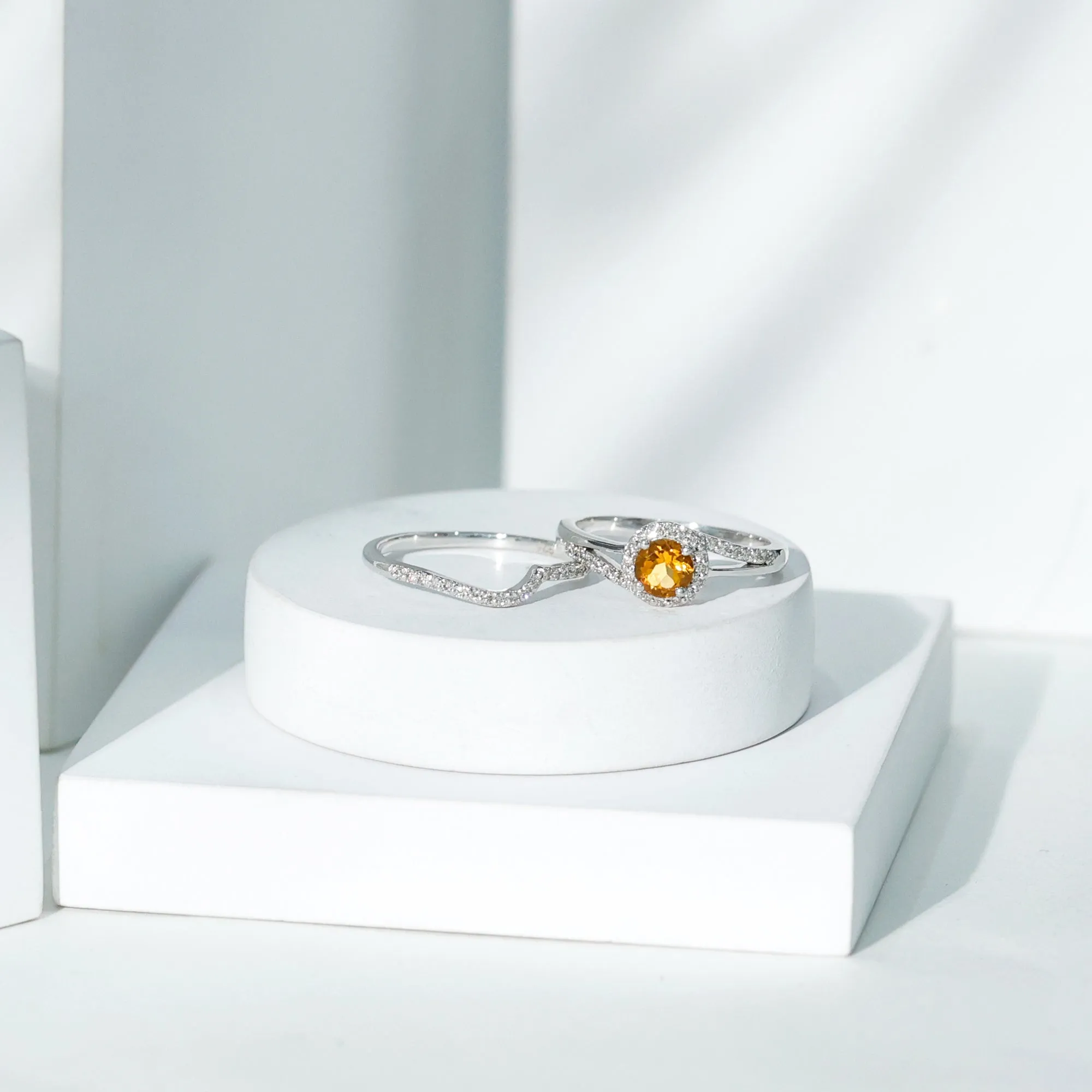 Minimal Citrine Engagement Ring with Diamond Enhancer