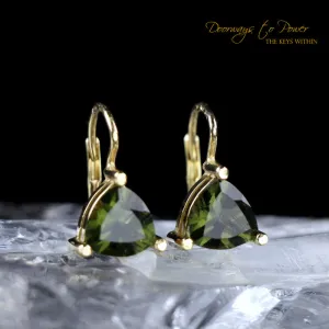 Moldavite Gemstone Crystal Earrings in 14k Gold