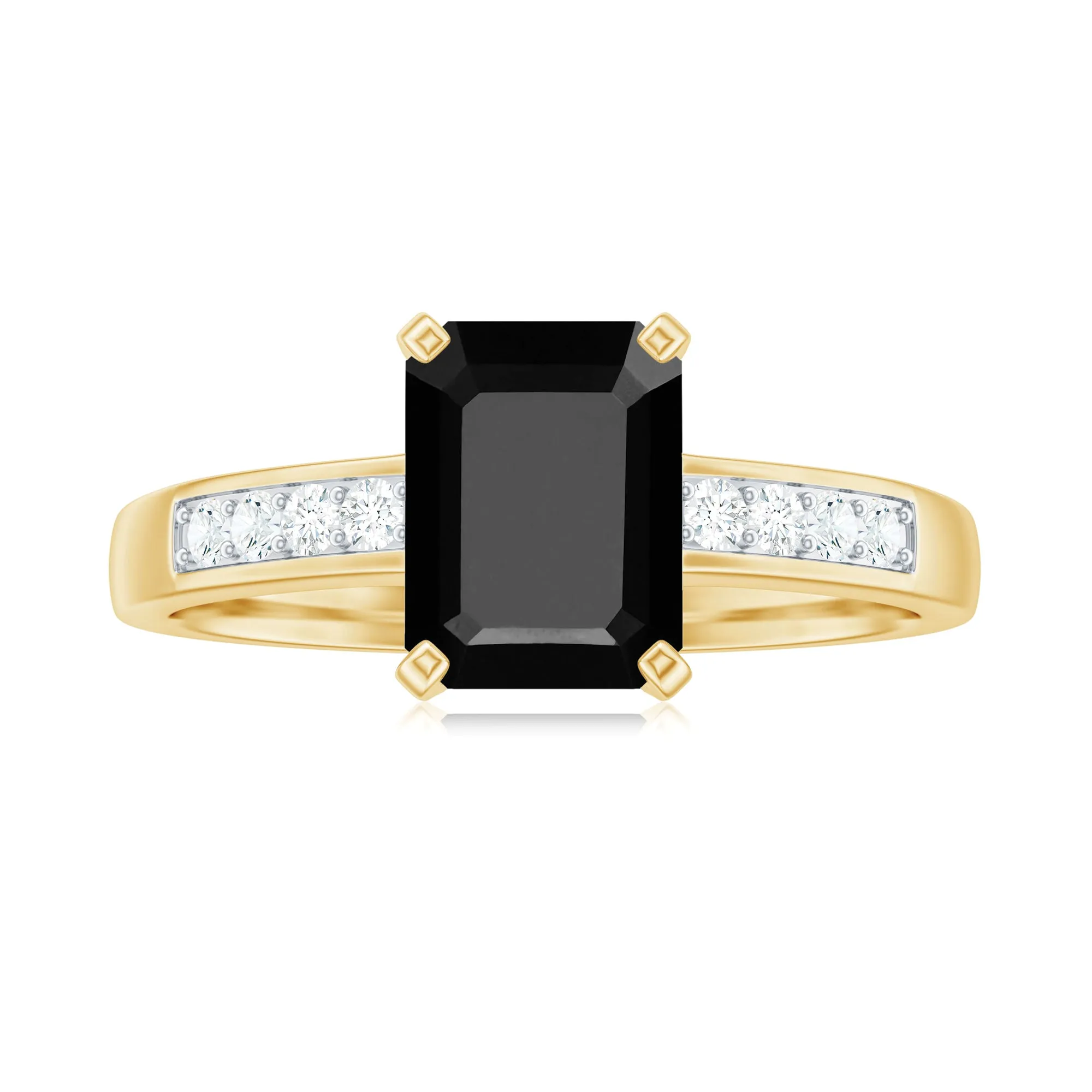 Octagon Cut Created Black Diamond Solitaire Ring with Accent