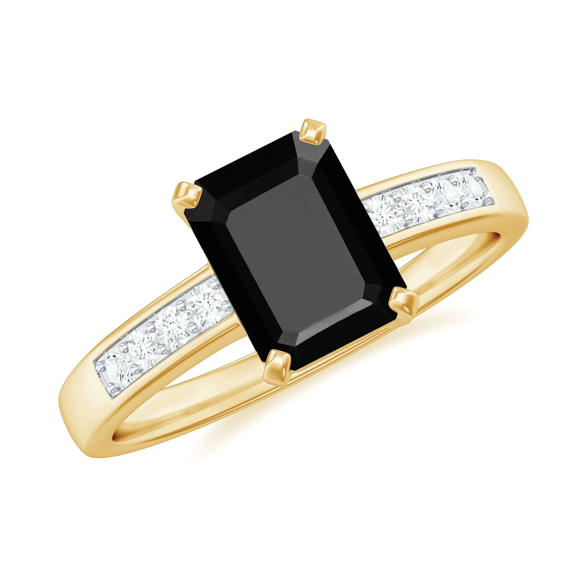 Octagon Cut Created Black Diamond Solitaire Ring with Accent