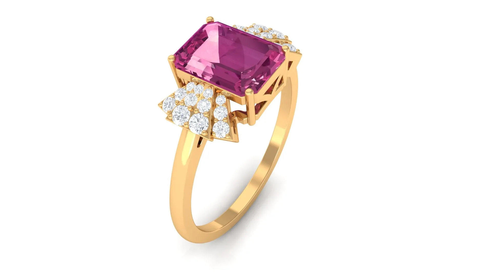 Octagon Cut Pink Tourmaline and Diamond Designer Solitaire Ring