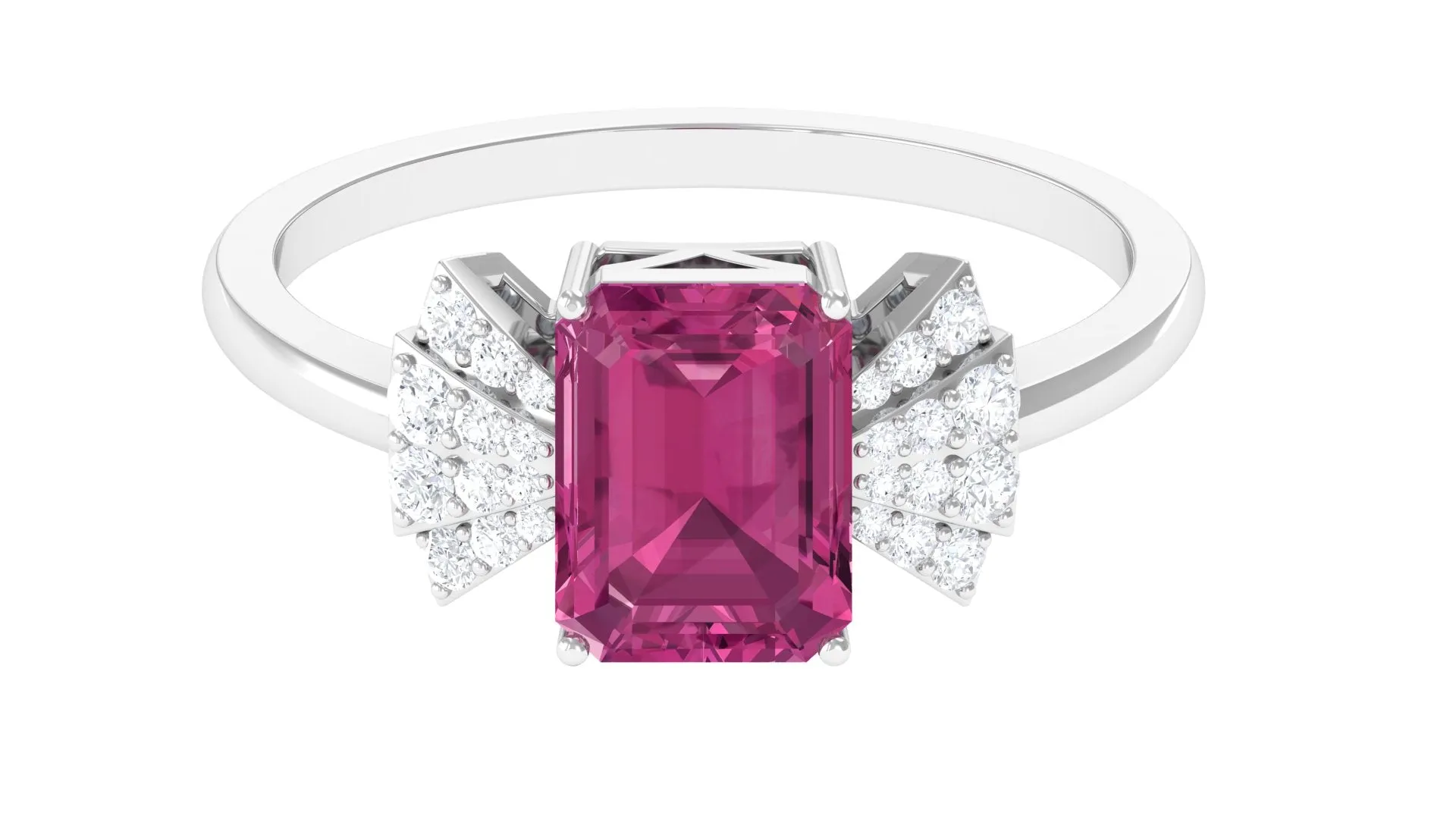 Octagon Cut Pink Tourmaline and Diamond Designer Solitaire Ring