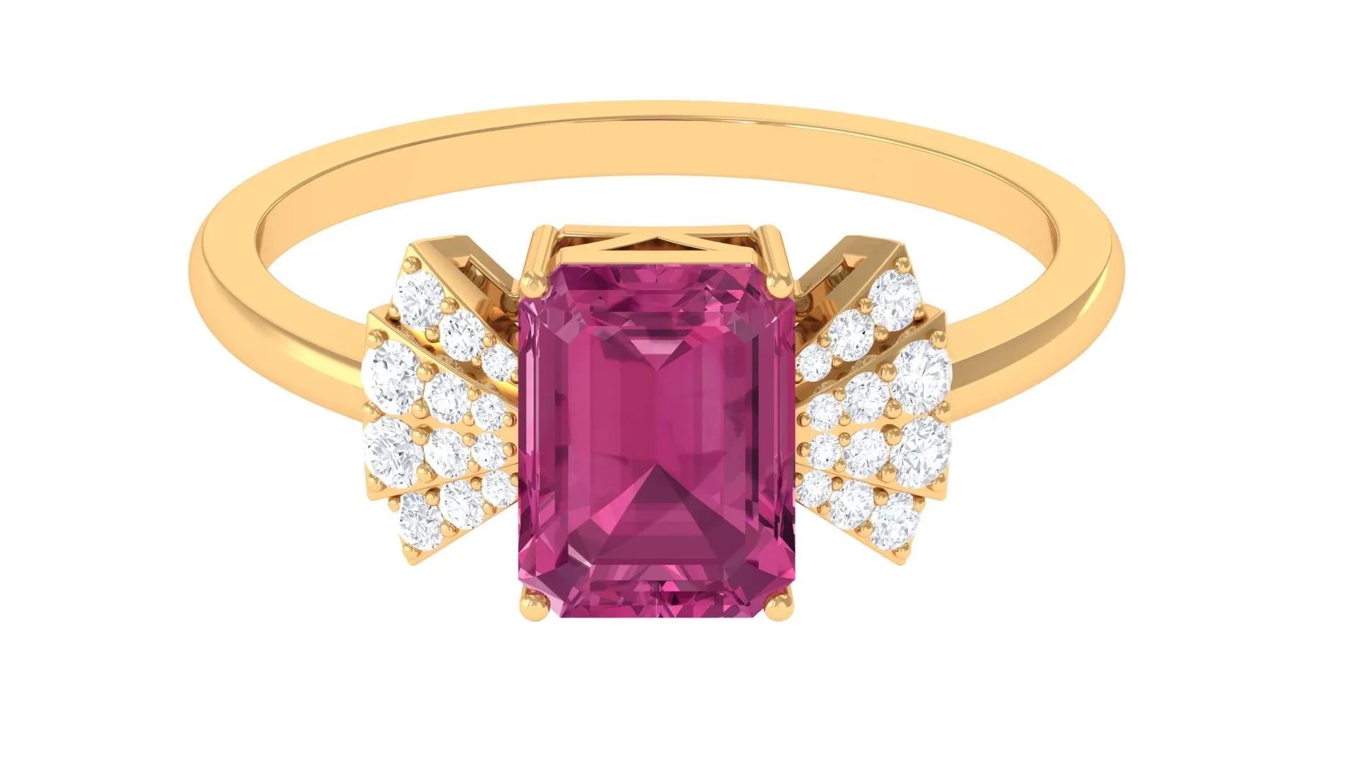 Octagon Cut Pink Tourmaline and Diamond Designer Solitaire Ring