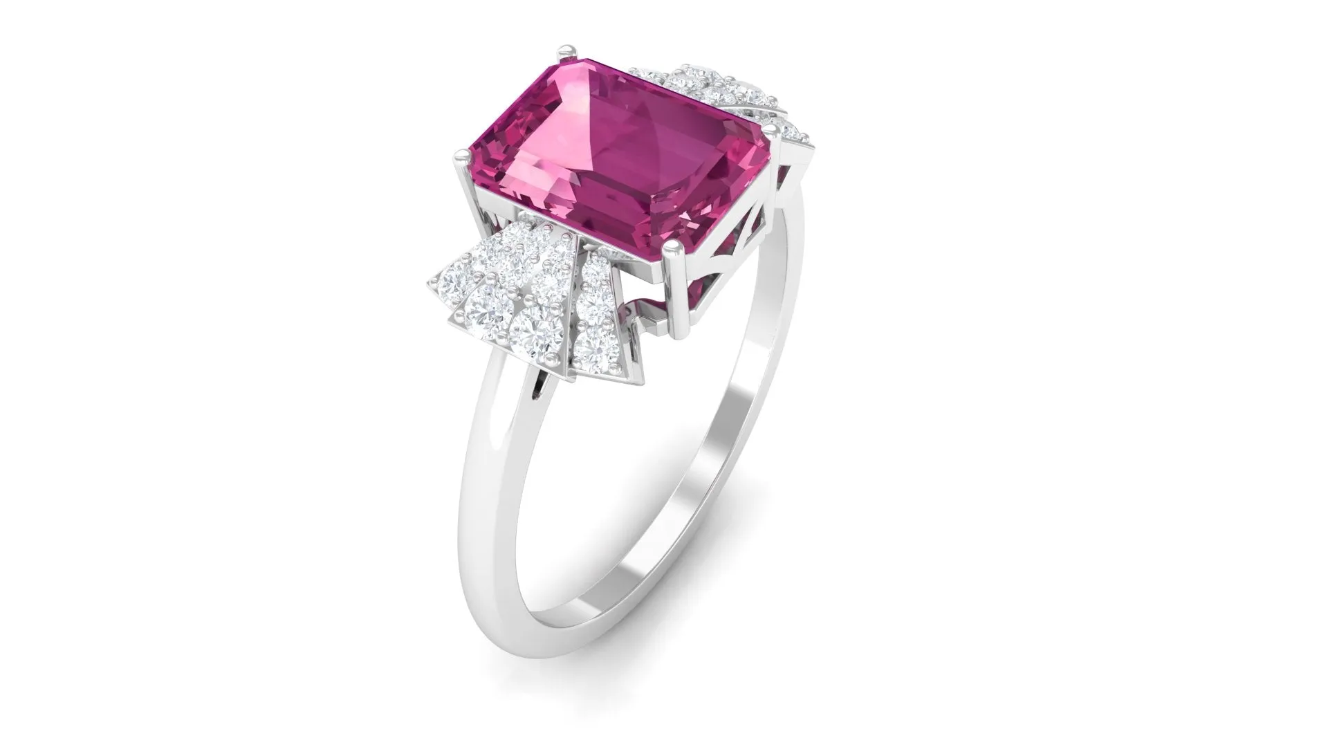 Octagon Cut Pink Tourmaline and Diamond Designer Solitaire Ring