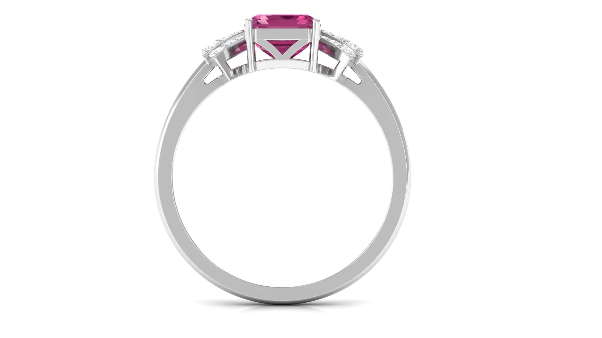 Octagon Cut Pink Tourmaline and Diamond Designer Solitaire Ring