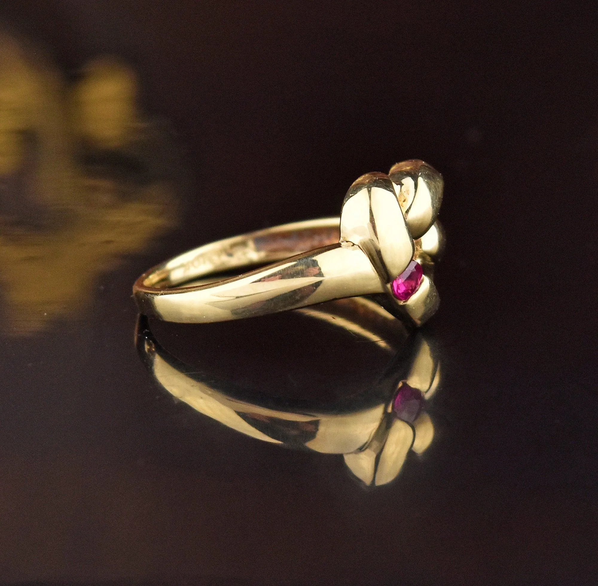 ON HOLD Vintage Love Knot 10K Gold Heart Ruby Ring