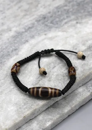 One Eye Dzi Bead in Black Lucky Knots Bracelet