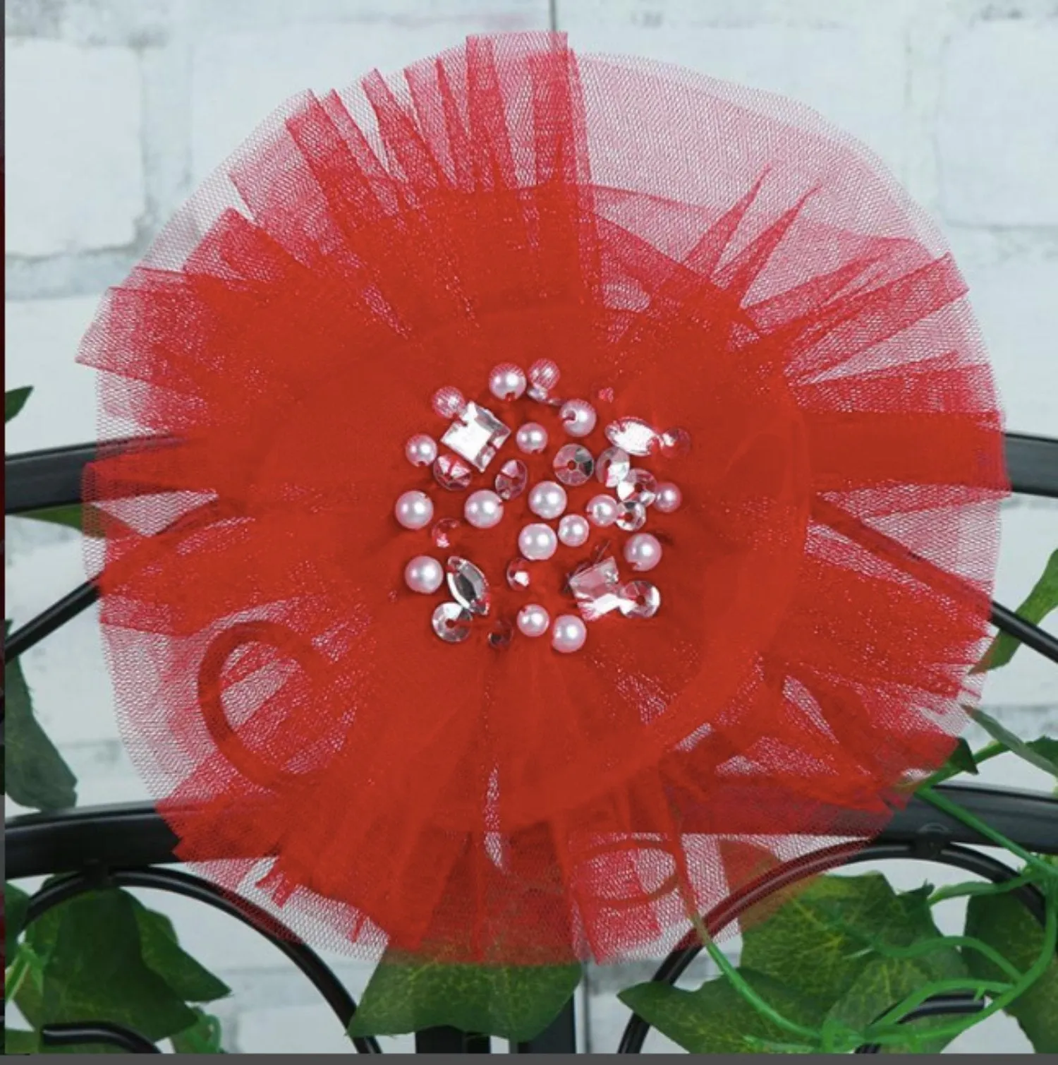 Ooh La La Couture Ruby Red Crystals & Pearls Flower Hair Clip